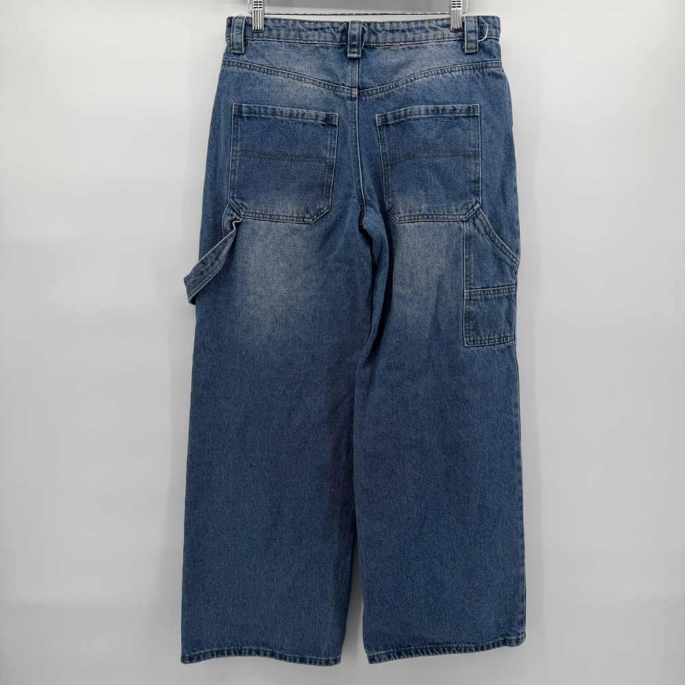 Edikted Carpenter Jeans Women M Blue Medium Wash Wide Leg Y2K High Rise Utility - Picture 8 of 9